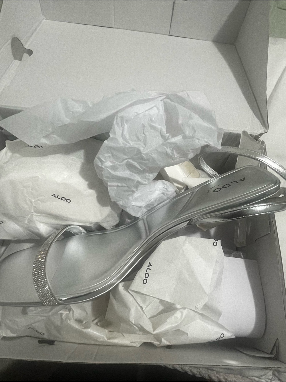 ALDO Silver Rhinestone Strap Heel Sandals